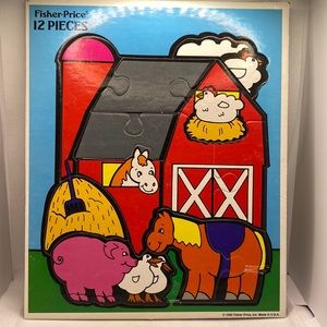 Fisher-Price Farm Animals Barn Frame Tray Puzzle 12 Pieces Preschool 1992 USA